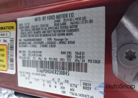 2014 Ford Fusion Se from USA, damaged, VIN 3FA6P0HD4ER230845